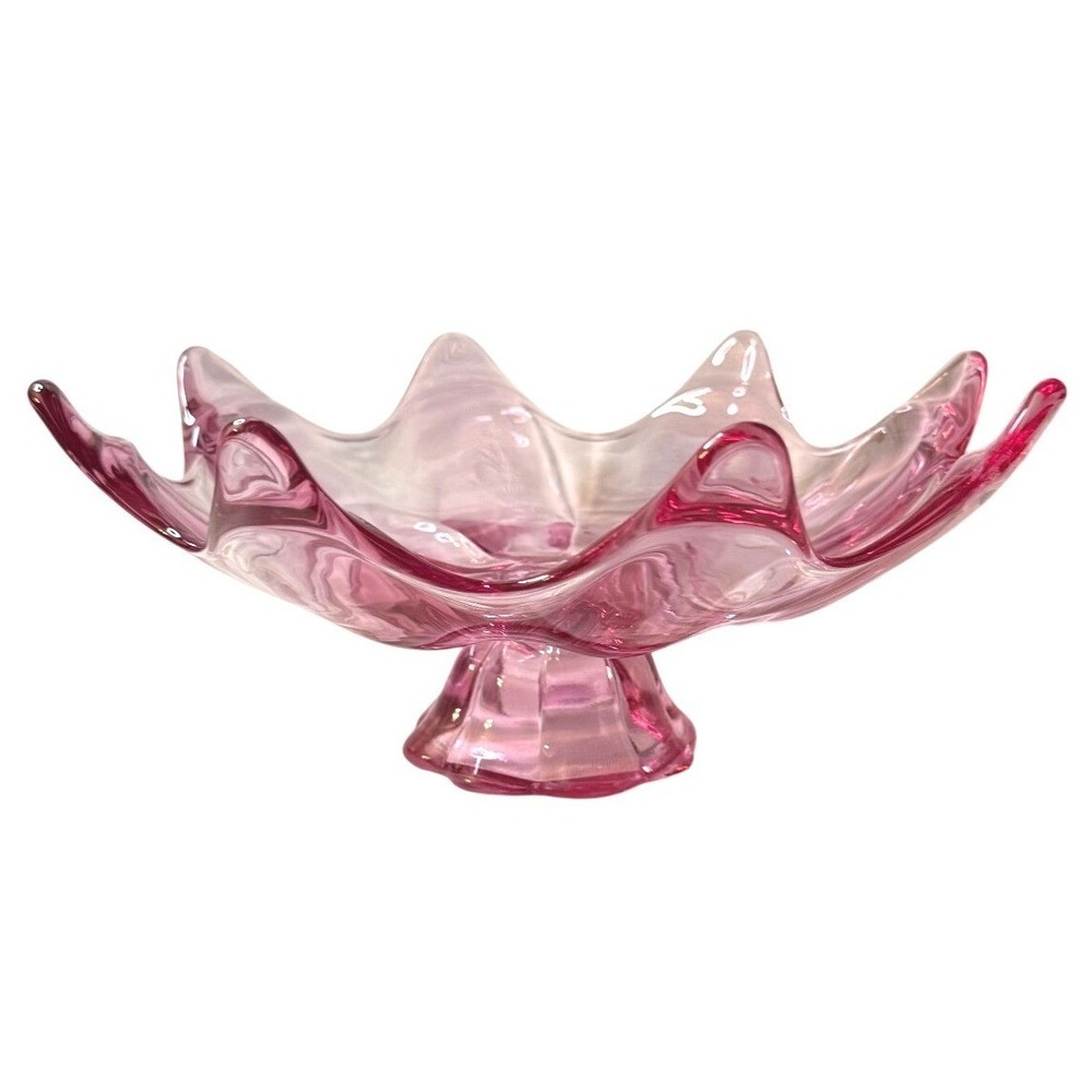 Vintage MCM Viking Glass Thistle 8 Point Compote Petal Foot 10" Pink Art Glass